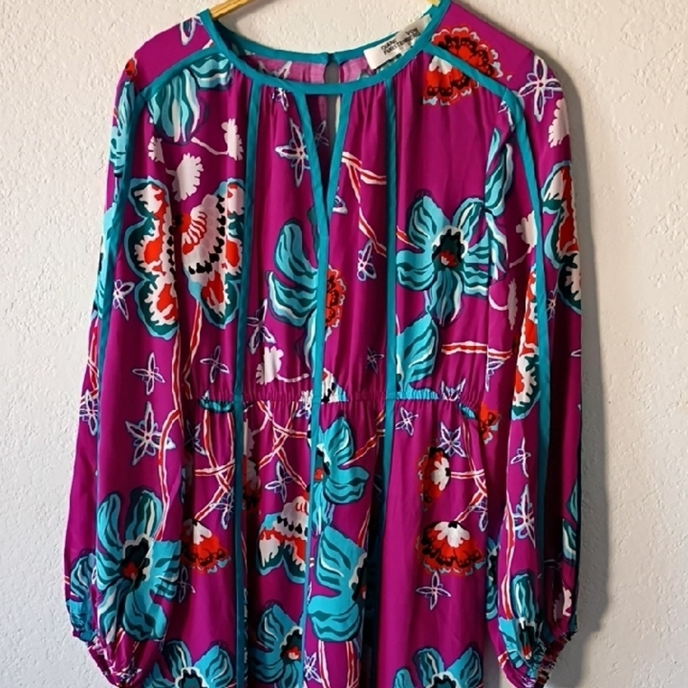 Diane Von Furstenberg Floral Long Sleeve Maxi Dress - Purple and Teal Size S - Picture 7 of 14